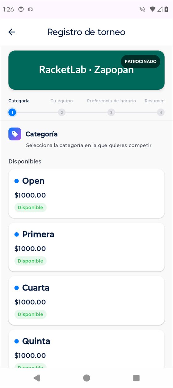 Patrocinador dentro del registro a torneo en CourtBit