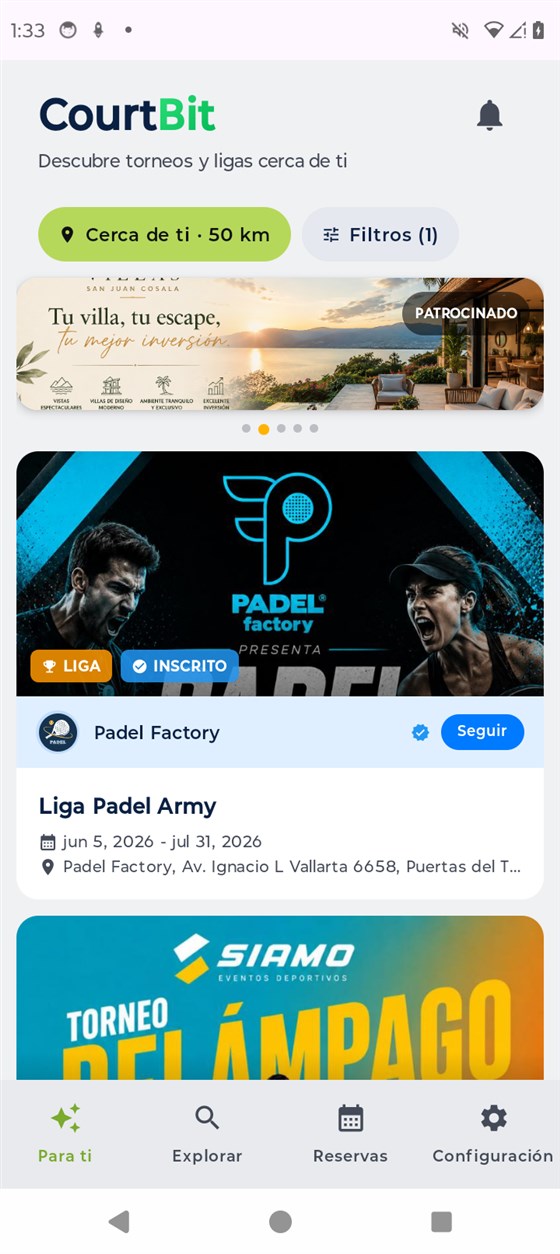 Banner patrocinado en el feed Para ti de CourtBit